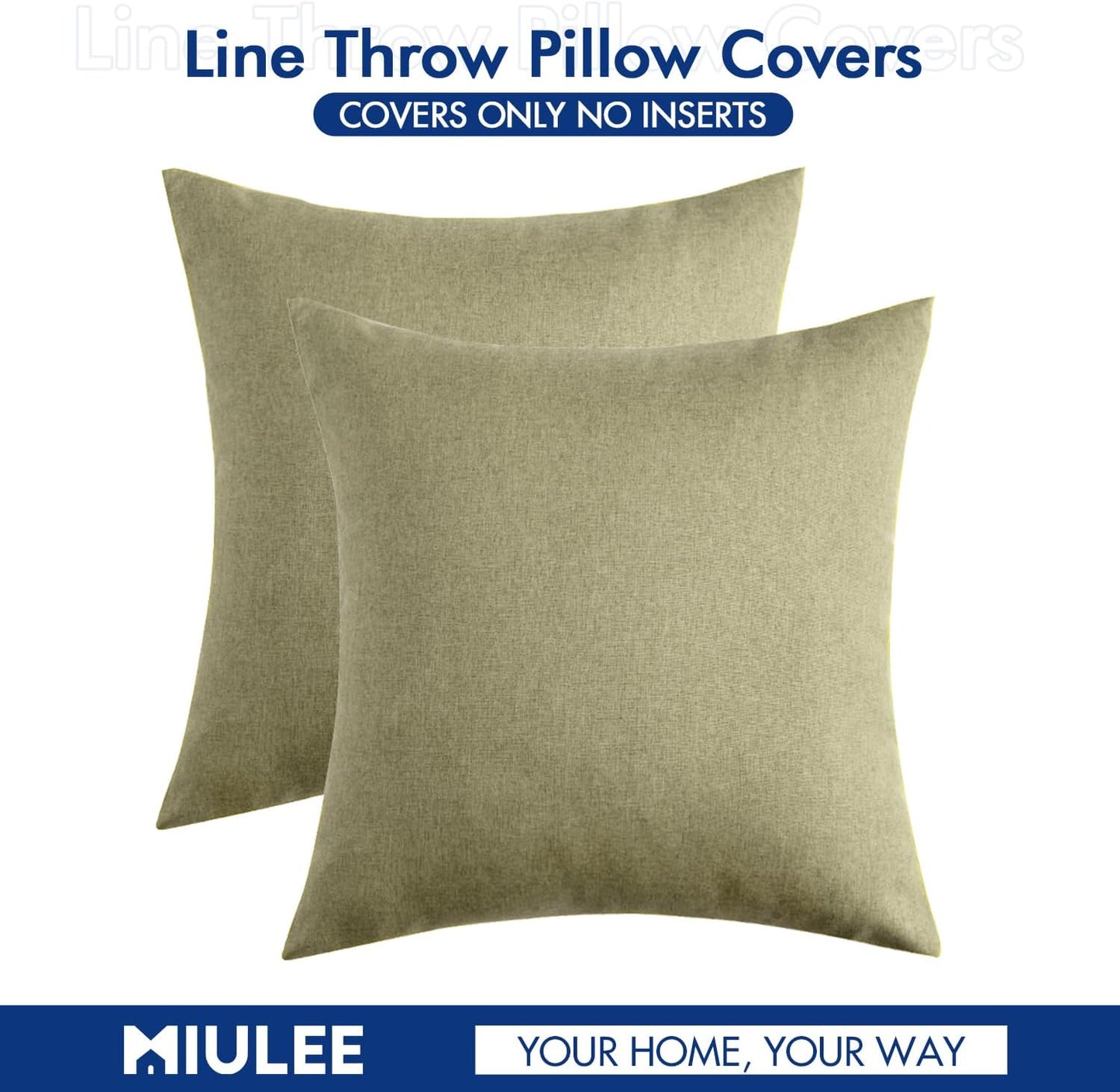 MIULEE Decorative Outdoor Throw Pillow Covers - Waterproof Faux Linen Cushion Cases | 16x16 Inch Light Olive Green (Pack of 2)