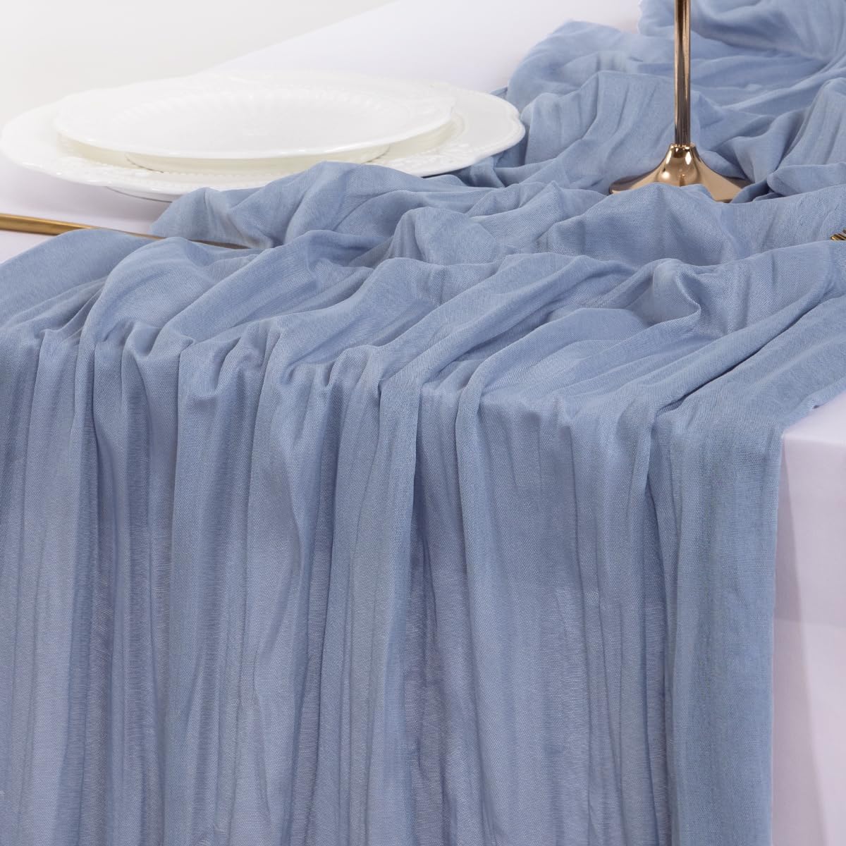 Socomi Cheesecloth Table Runner - 6pcs Dusty Blue Boho Rustic 120 Inch for Weddings & Events