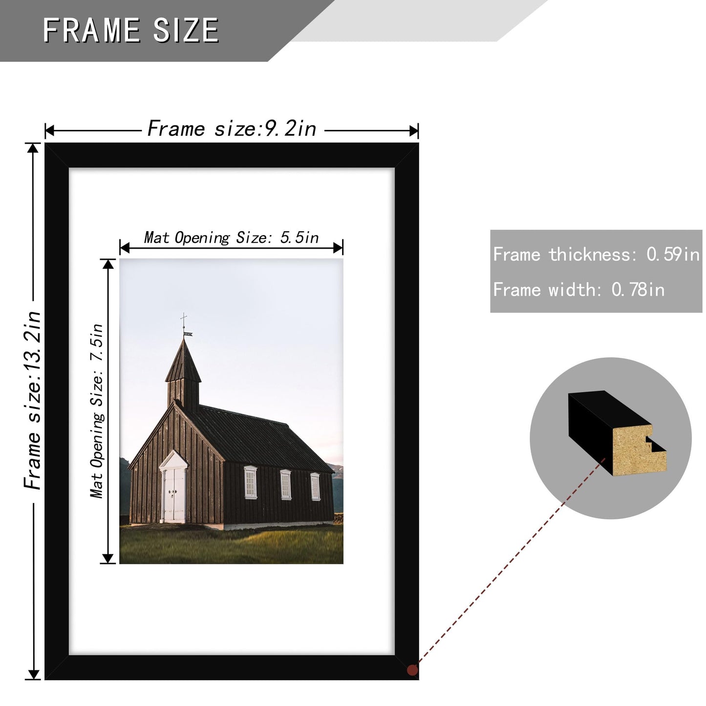Picrit 8x12 Picture Frame Set of 4, Made of High Definition Real Glass, Display 6x8 with Mat or 8x12 Without Mat, Photo Frames for Wall Mounting or Table Top Display, Black