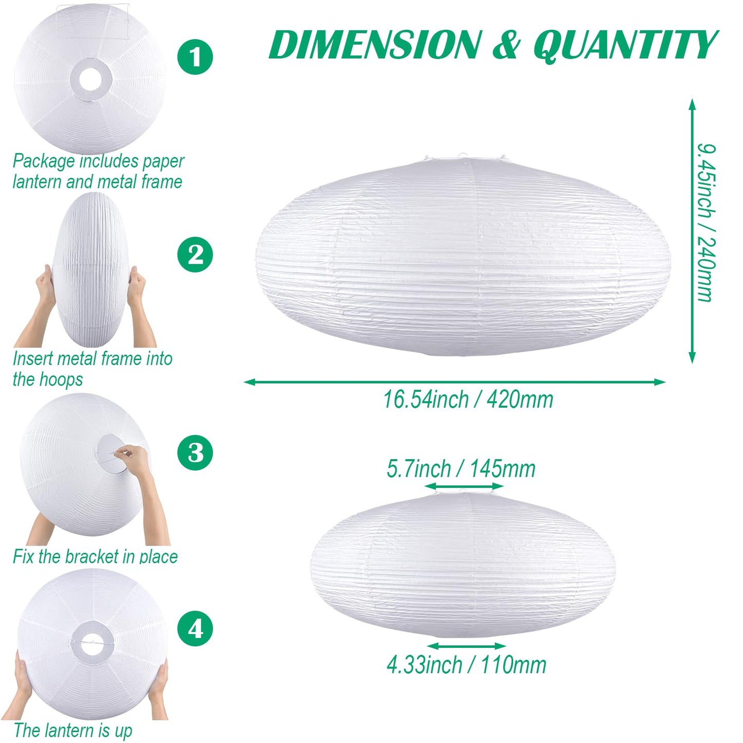 White Oval Paper Lanterns-16.54" Large Hanging Paper Lantern Lamp, Chinese/Japanese Paper Pendant Lampshade for Party Decoration, Wedding, Home Decor Paper Ceiling Lampshade(1 Pack)