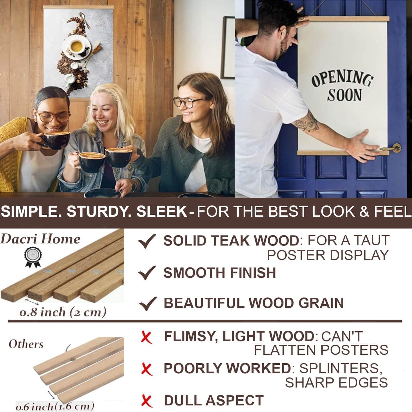 DACRI HOME Magnetic Poster Hanger Frame, Sturdy Magnetic Poster Frame 27x40, 27x41 with Teak Wood, Strong Magnets for Hanging Prints, Maps, Pictures, Scroll Wall Art (27 Inch, Teak)