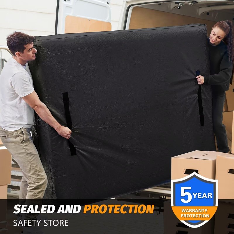 Mattress Bags for Moving, BETU Mattress Protector Waterproof Mattress Cover Queen Size Storage Bags with 8 Heavy-Duty Handles and Zipper for Bed Extra Thick Large Reusable (82"x62"x15" Black)