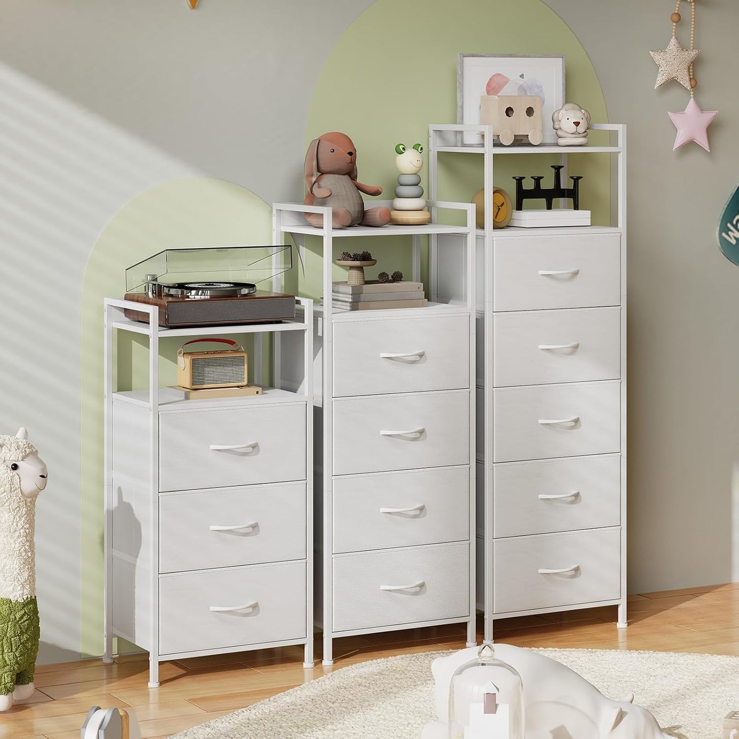 Somdot Tall Dresser - 5-Drawer Vertical Storage Tower Unit for Bedroom | White Leather Finish