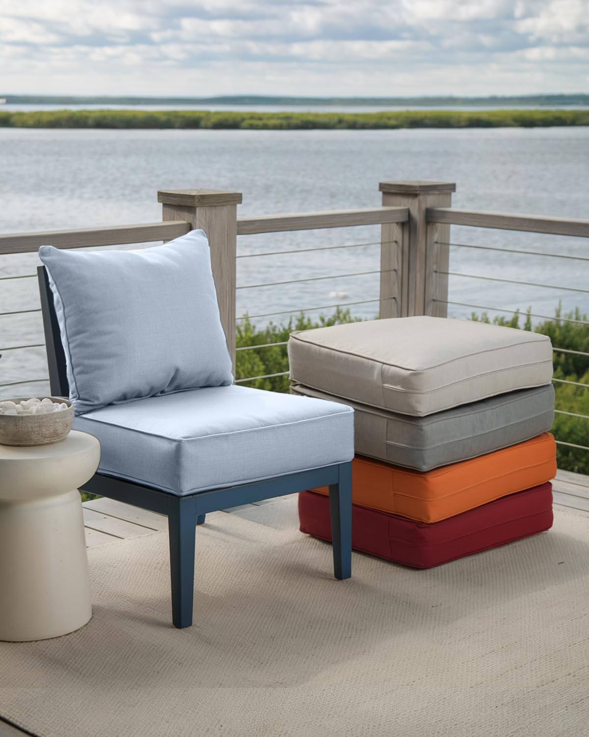 Skiennix Luxury Outdoor Cushions - Water, UV & Fade Resistant 24x24x6 Inch Set for Patio Chairs - Baby Blue