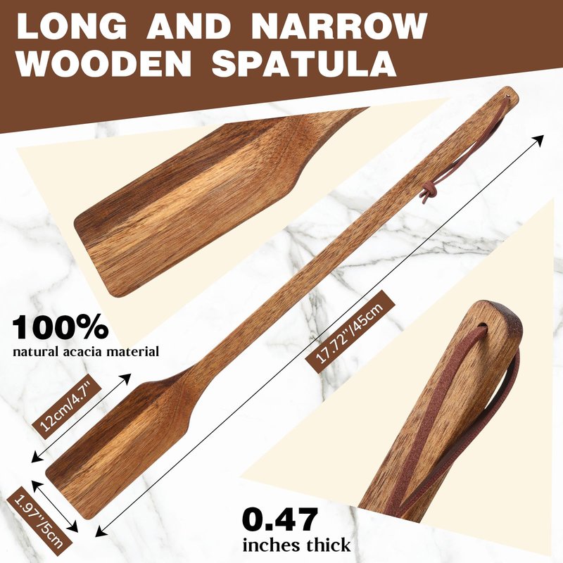 Qinyoung 18 Inches Acacia Wood Spatula Heavy Duty Long Wooden Stir Paddle in Big Pots Large Non-stick Kitchen Wooden Spoons for Cooking, Mixing, Stirring Heat Resistant Cooking Tool Chef Mom Gifts