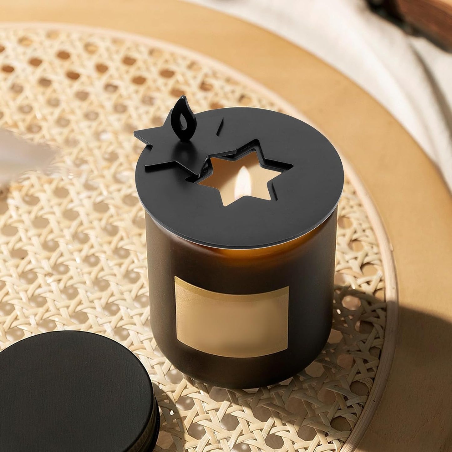 Skiennix Black Candle Jar Topper - Stainless Steel Star Covers for 3.15" Round Scented Candles | Ideal for Spa & Meditation