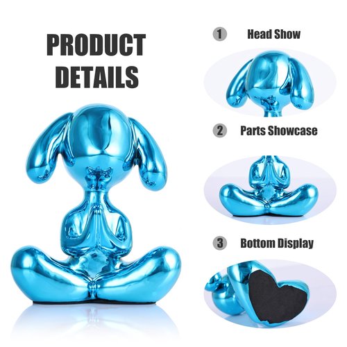 Blue Balloon Dog Statue in Meditation Pose - Small Balloon Dog Decor, Cute Preppy Room Ornament for Shelf, Desk, Vanity, Entryway or Office, Figurine Gift for Teen Girls, Clean Girl Room Aesthetic