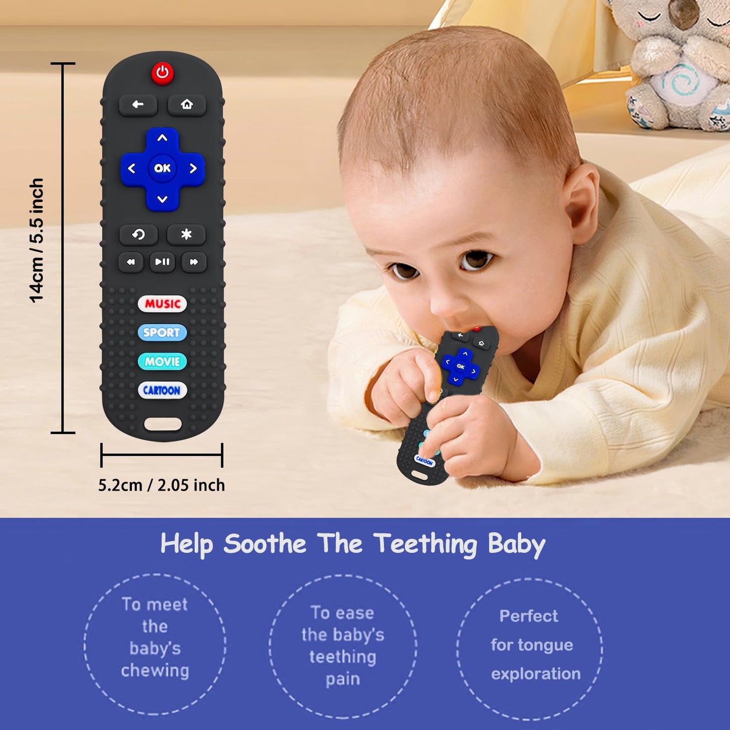 ROBBEAR Baby Teething Toys - Soft Silicone Remote Control Teether for Infants 3-18 Months | BPA-Free Chew Sensory Toy