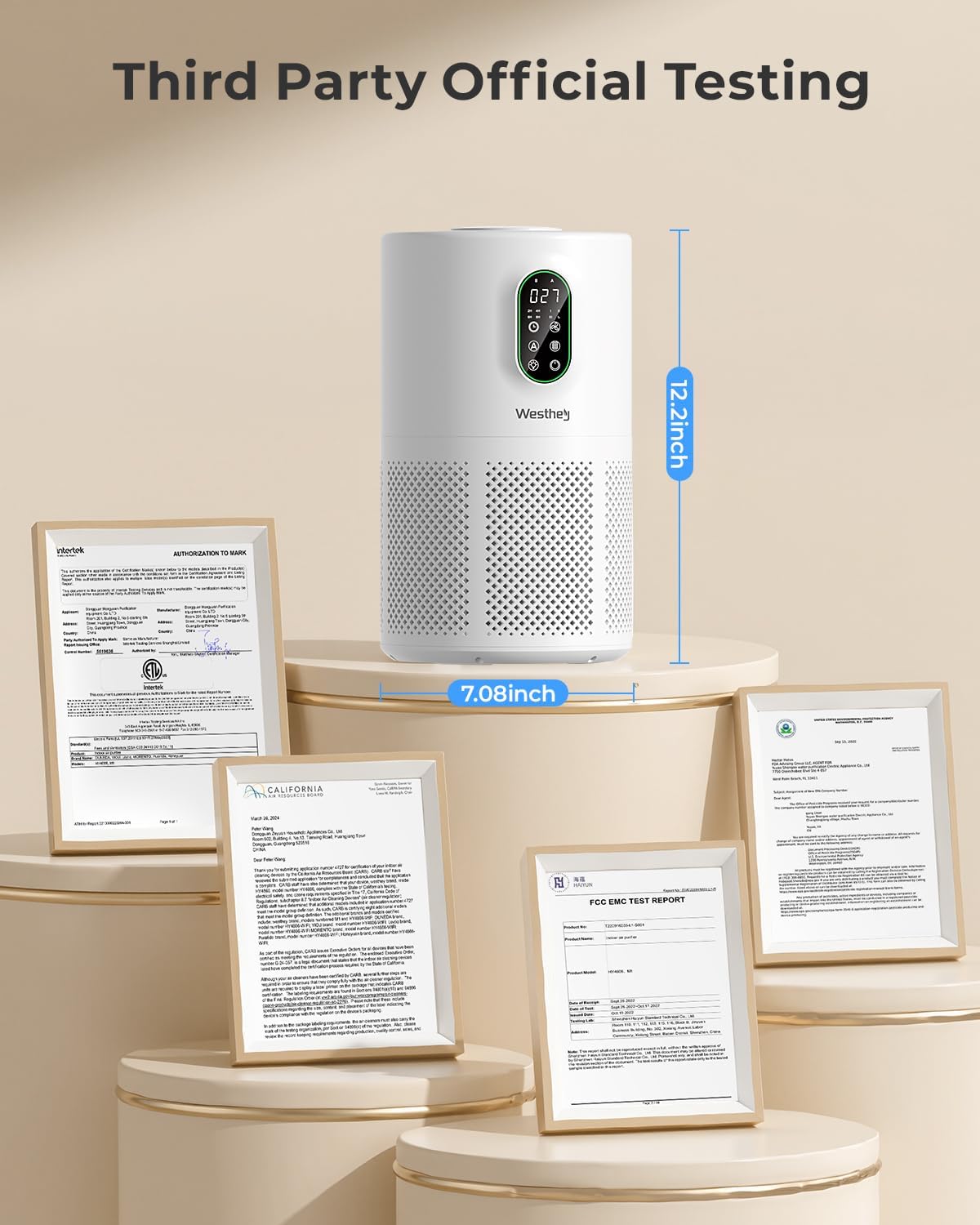 WESTHEY H13 True HEPA Air Purifier - Ideal for Large Rooms Up to 1650 ft² | Night Light & Air Quality Monitor