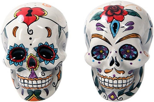 Day of the Dead Skulls Salt and Pepper Shakers - Colorful Home Decor Figurine, 5x2