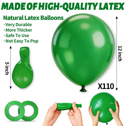 110Pcs Dark Green Balloons Latex Party Balloons 12 inch Round Helium Balloons for Dark Green Themed Christmas Green Balloon (with 2 Ribbons).