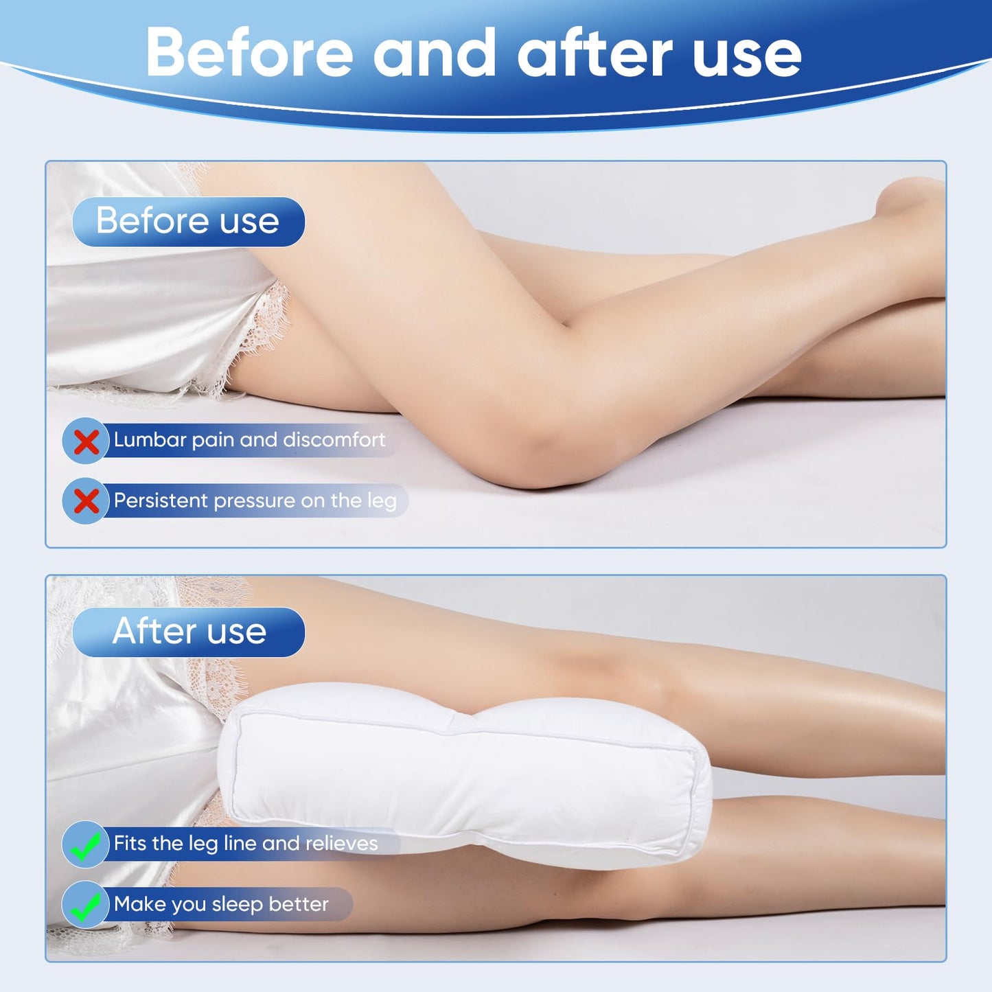 MINUPWELL Knee Pillow for Side Sleepers, 5 Inch Height Between Leg & Under Knee Pillow for Back Sleepers - Leg Pillow with 1100G 7D High Suppot Alternative for Relieving Leg, Back, and Knee Pain