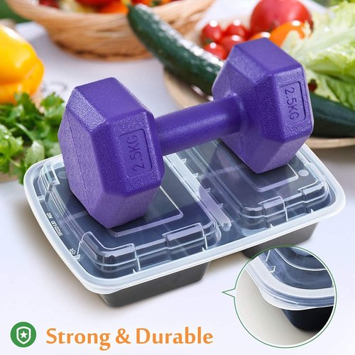 Enther Meal Prep Containers - 20 Pack 2-Compartment Bento Boxes | BPA Free, Stackable & Reusable | 32 oz, Microwave/Dishwasher Safe