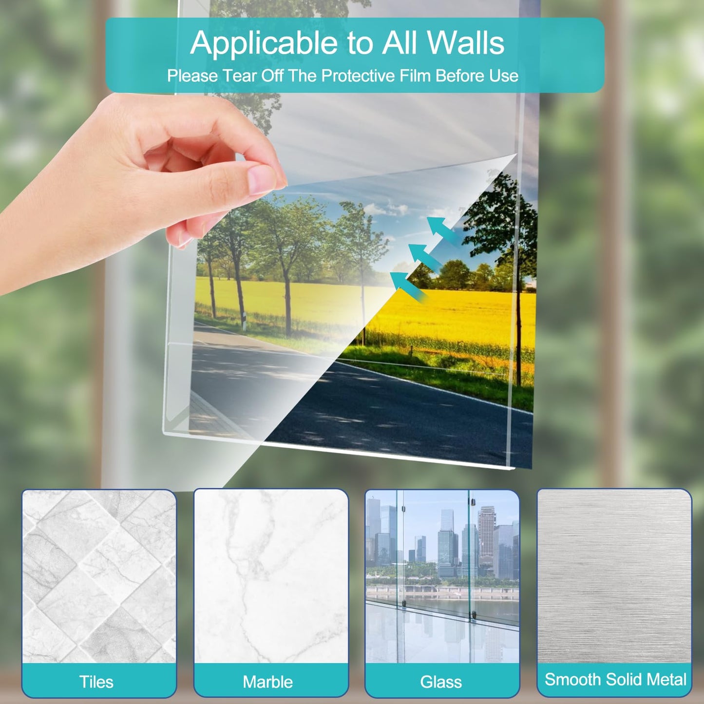 Wbtran 11x17 Acrylic Picture Frame, Clear Frameless Photo Frame for Wall Mount, No Drilling Picture Frames with Tape, Pack of 5 Floating Hanging Picture Frames for Home, School, Office