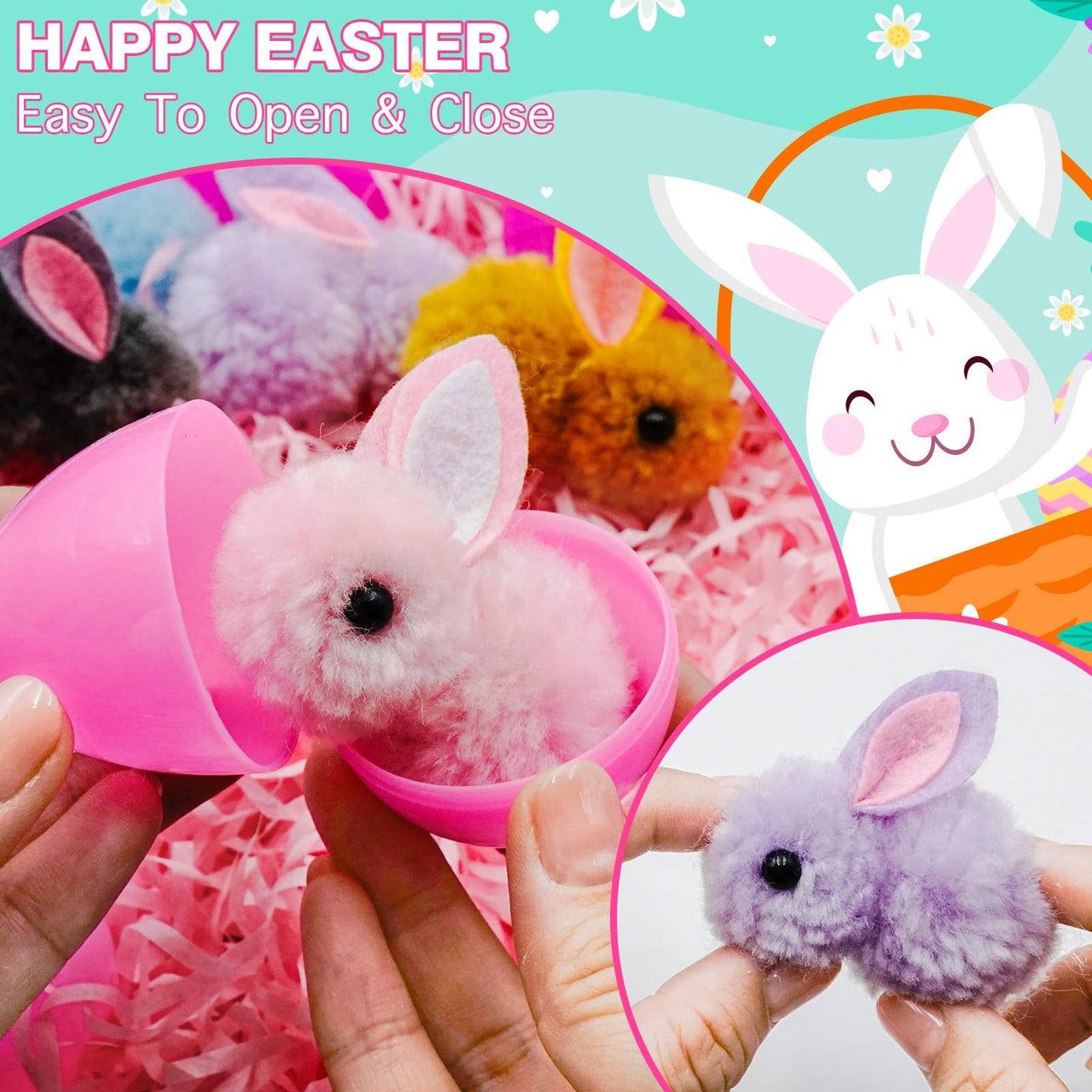 Olixmlya 24 Pack Easter Egg Fillers Plush Bunny Toys, Easter Eggs Filled Mini Colorful Bunny Filled for Kids Toddler Teens Boys Girls Easter Basket Stuffers Easter Party Favors