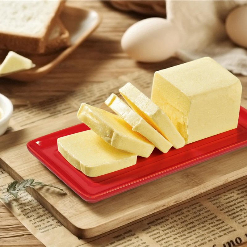 Gute Butter Dish with Lid for Countertop, Covered Ceramic Butter Dish, Butter Tray Storage for 1 Stick of Butter, Butter Keeper Container with Handle for Kitchen, Red