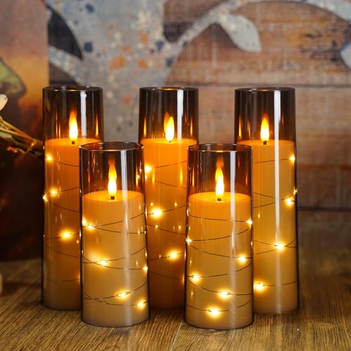 Eebuss Flameless Candles - Battery Operated LED Pillar Candles with Timer & Remote | Set of 7 Grey