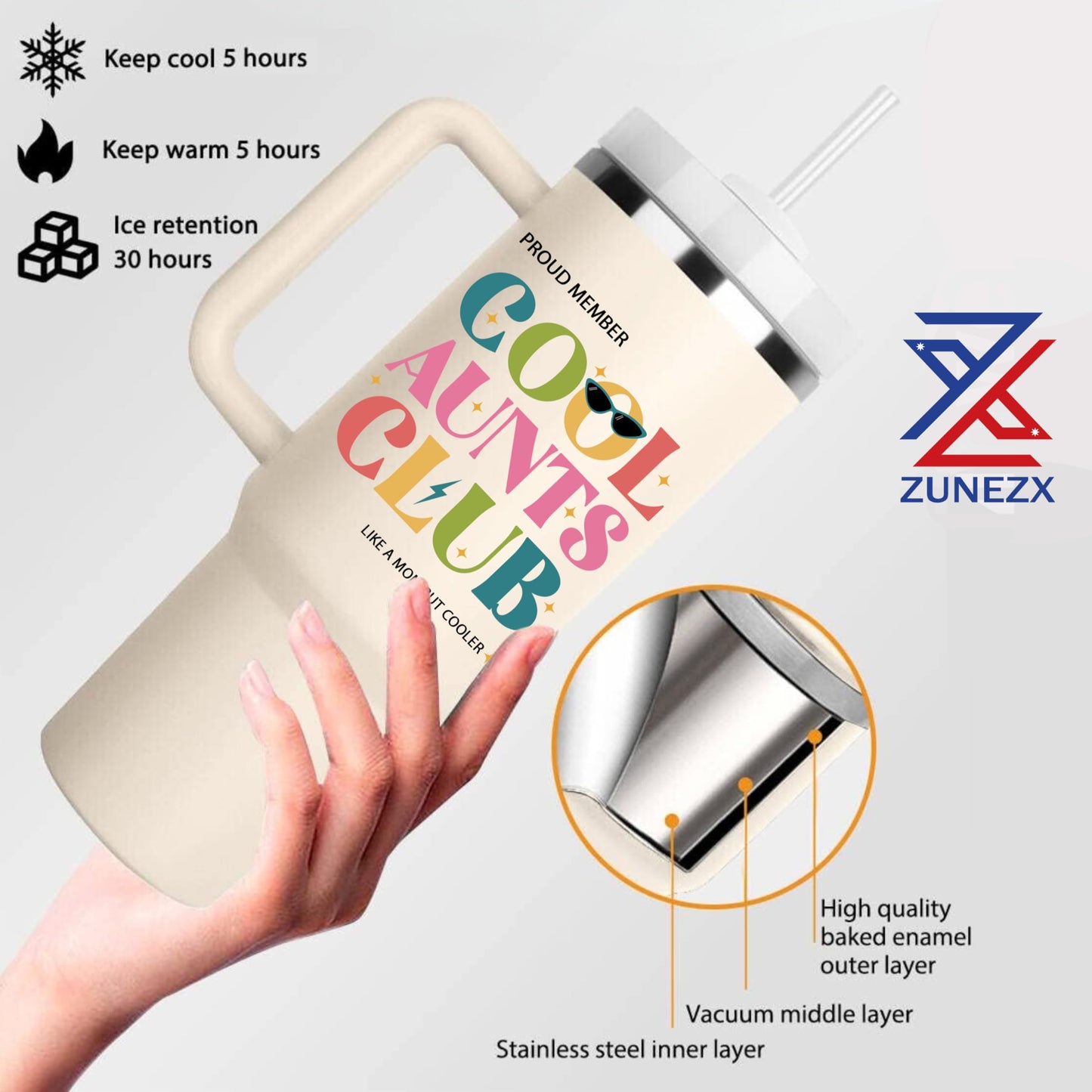 ZUNEZX Cool Aunt Club Tumbler 40oz - Promoted To Aunt Gift Idea - Auntie Christmas Gift From Nephew Niece - Best Aunt Ever Present - Cool For New Auntie Gift, Bonus Aunt - Mother Day Birthday Gifts