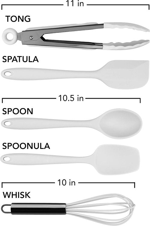 Country Kitchen Silicone Cooking Utensils - Easy to Clean Spatula Set for Nonstick Cookware, White