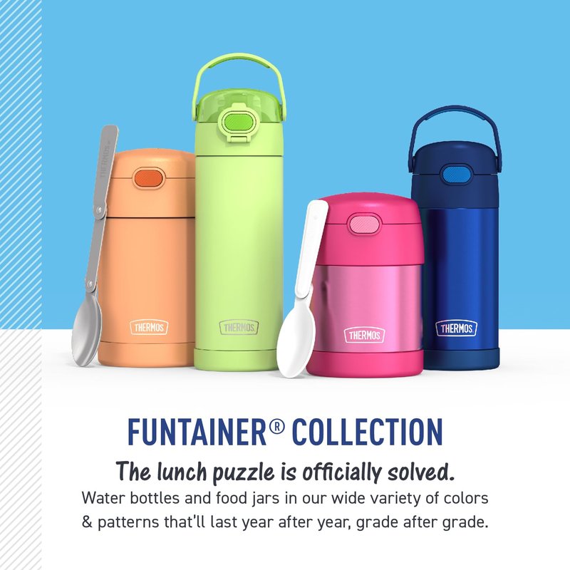 THERMOS FUNTAINER Water Bottle with Straw - 12 Ounce - Kids Stainless Steel Vacuum Insulated Water Bottle with Lid, Peppa Pig