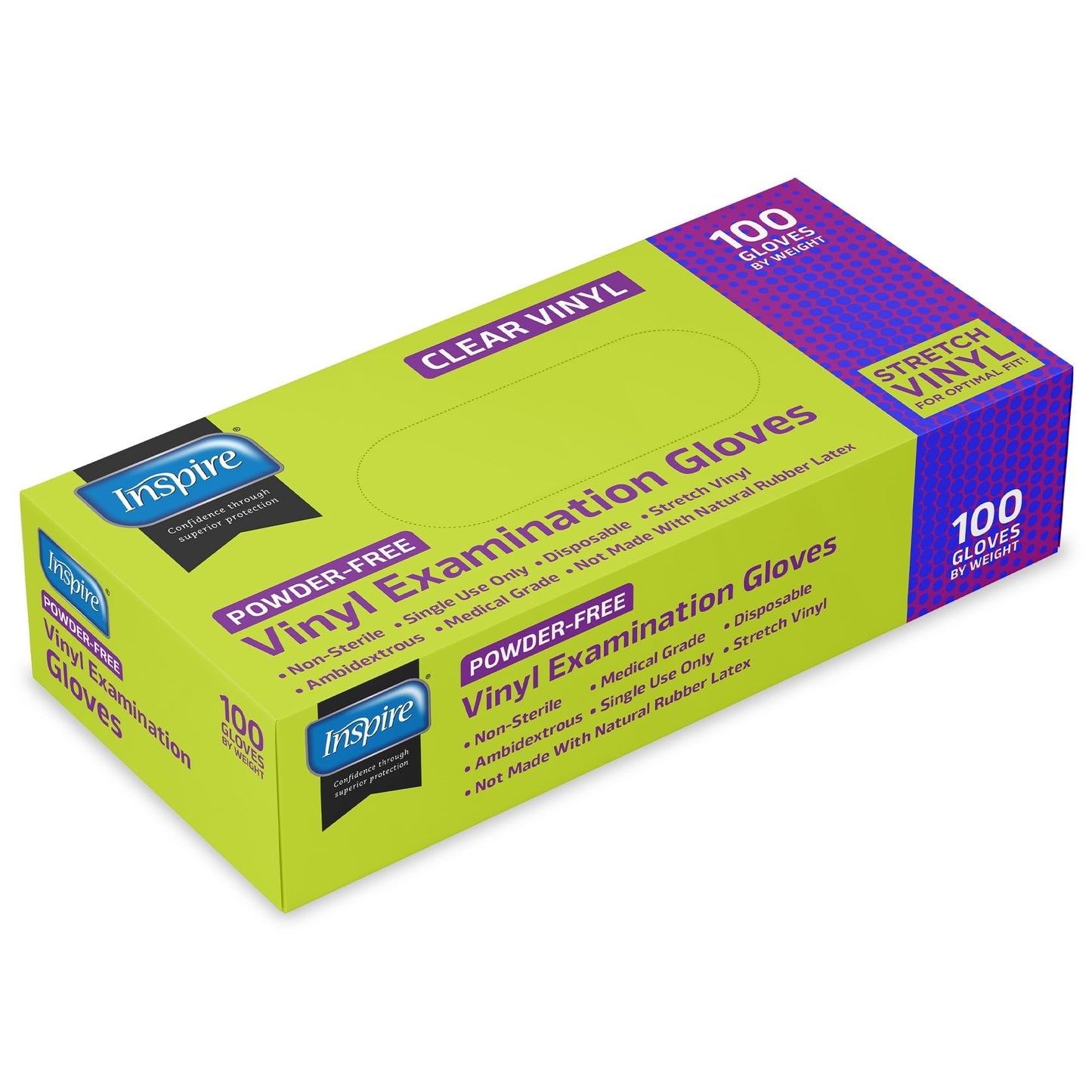 Inspire Exam Medical Clear Vinyl Disposable Gloves - Latex Free for Cleaning, Food Prep (Large)