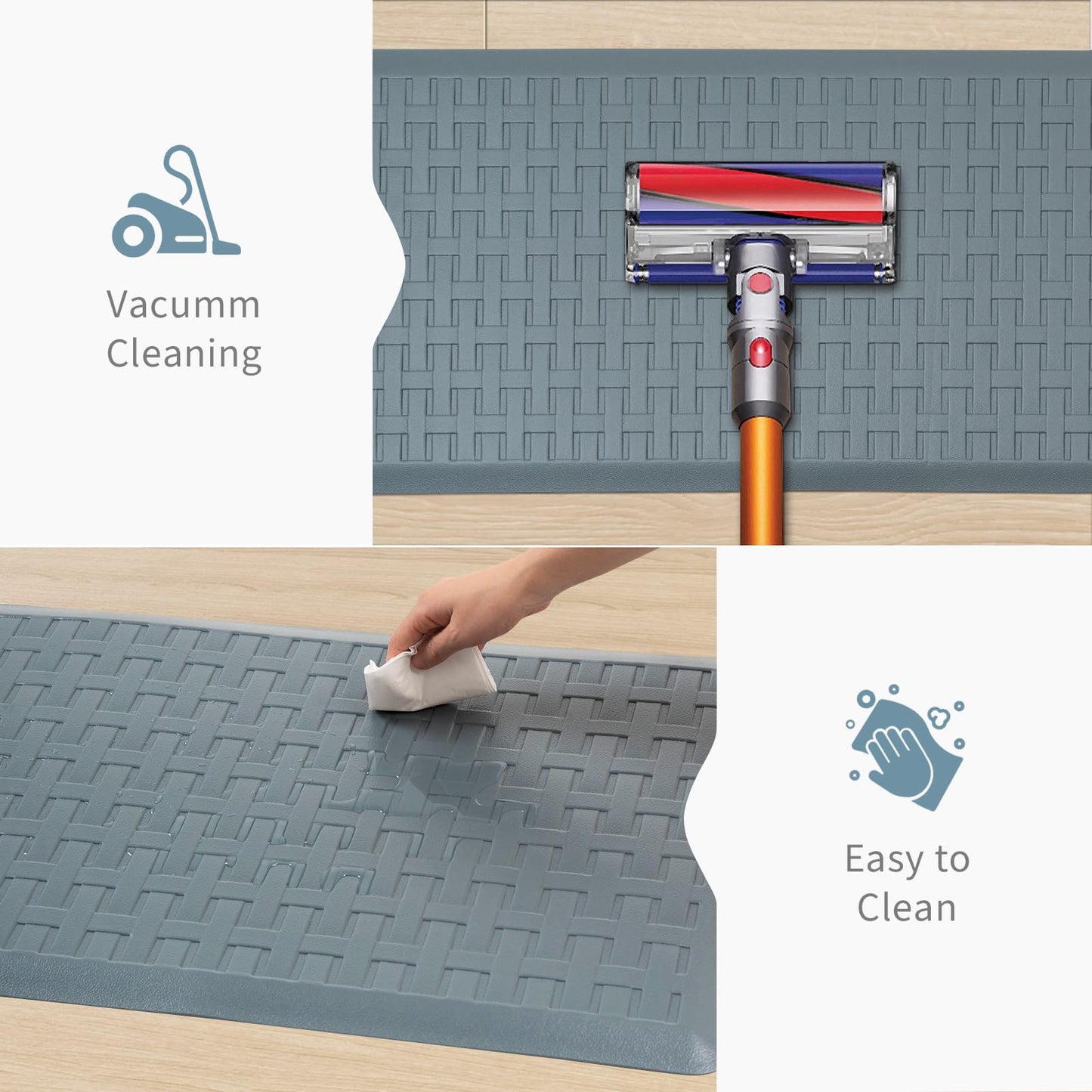 2PCS UKISS Kitchen Rugs, Cushioned Anti Fatigue Kitchen Mats for Floor, Waterproof Kitchen Rug,Non-Slip Comfort Standing Mat for Kitchen (Grey, 17.3"x28"+17.3"x60")