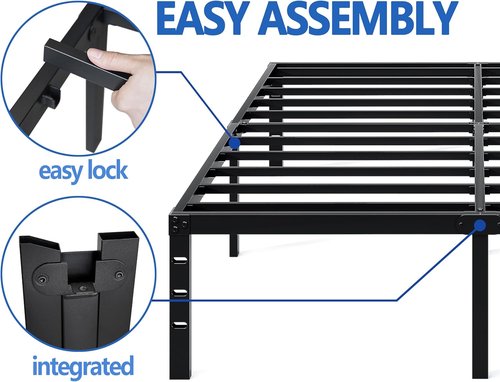 Jetonix Metal Bed Frame - Queen Size with Storage Space | Heavy-Duty, Easy Assembly, No Box Spring Needed, Black, 14 Inch