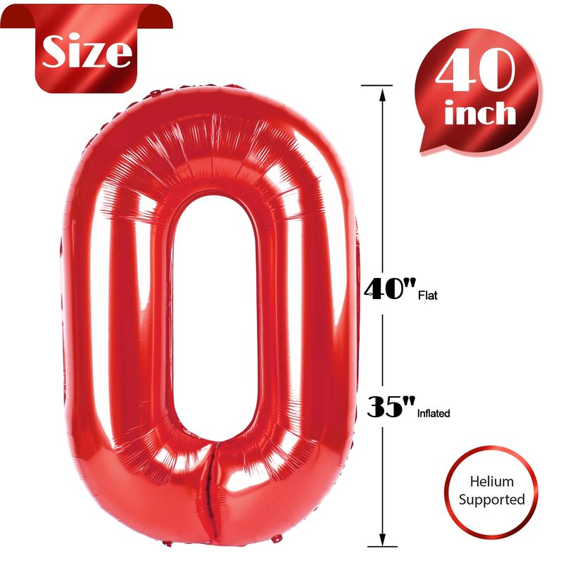 Red Number 0 Balloon 40 Inch, 0 Balloon Number for 10th 20th 30th 40th 50th 60th Birthday Decorations, Red Party Supplies