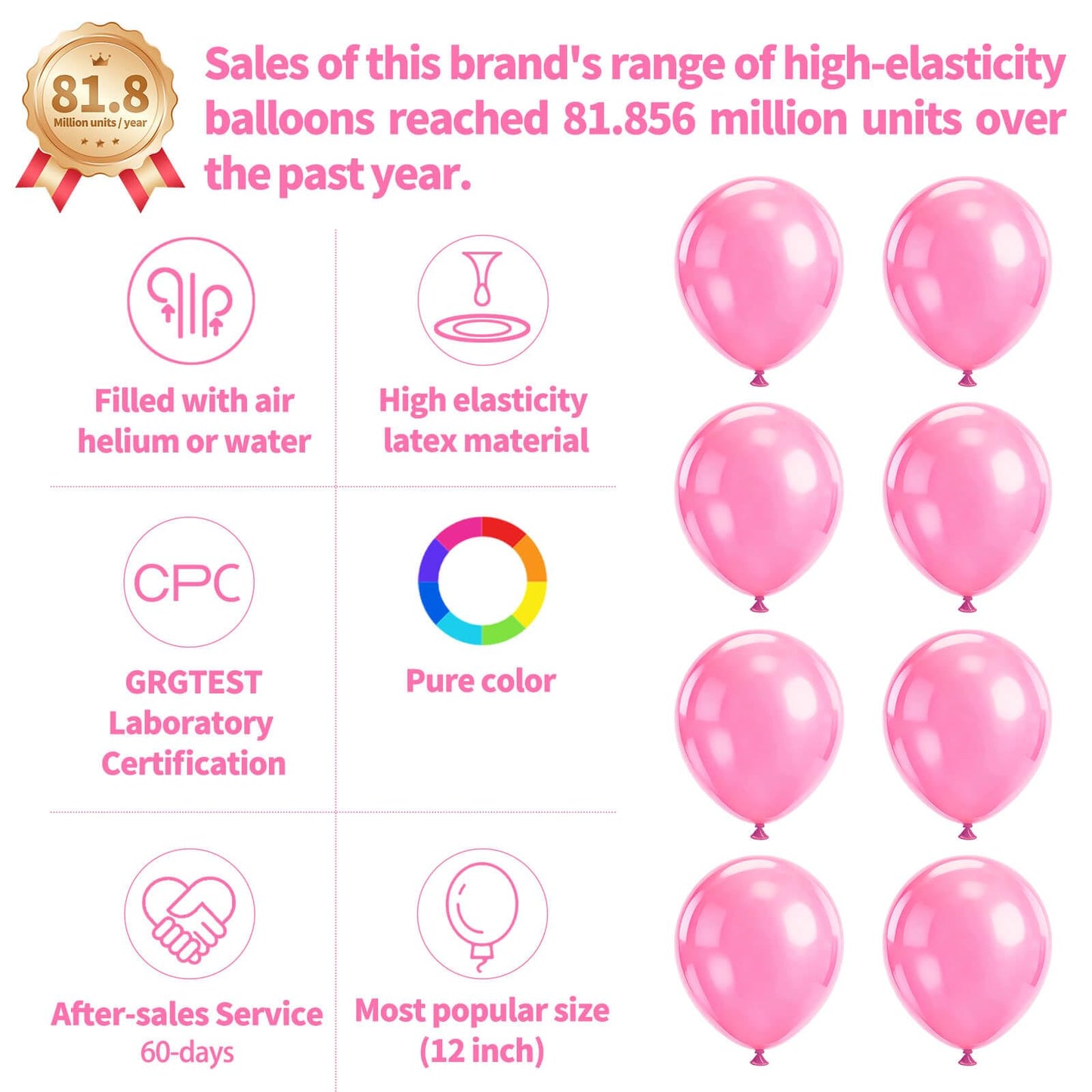 Pink Balloon 110pcs, Pink Latex Balloons12 inch for Birthday Valentine's Day Wedding(with 2 Ribbons)