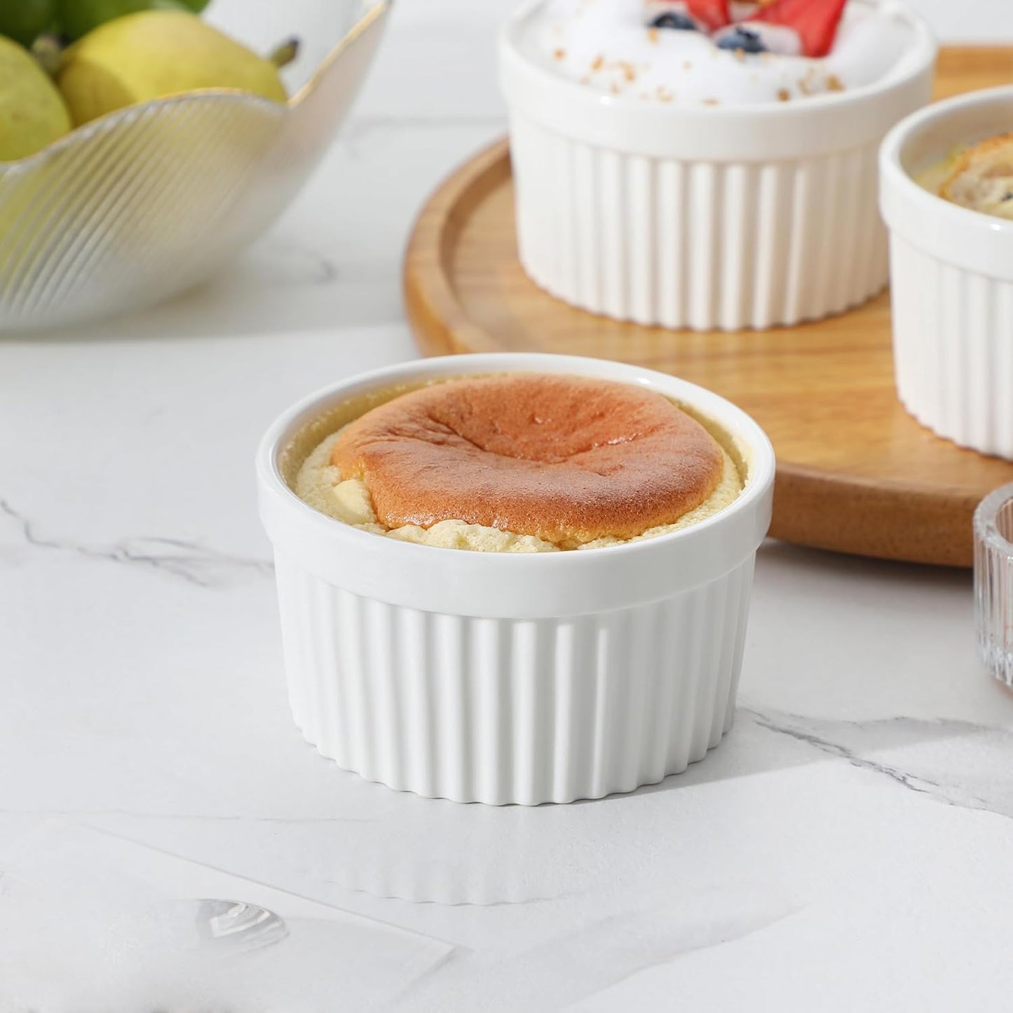 MALACASA Ramekins - 8 Oz Oven Safe Porcelain Baking Cups for Creme Brulee & Pudding | Set of 6 White