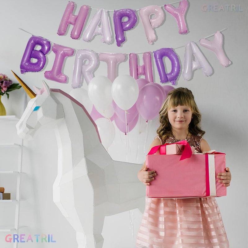 Purple Pink Happy Birthdays Balloons - GREATRIL Happy Birthdays Balloons Letters for Birthdays Unicorn Mermaid Butterfly Party Decorations 16 Inch