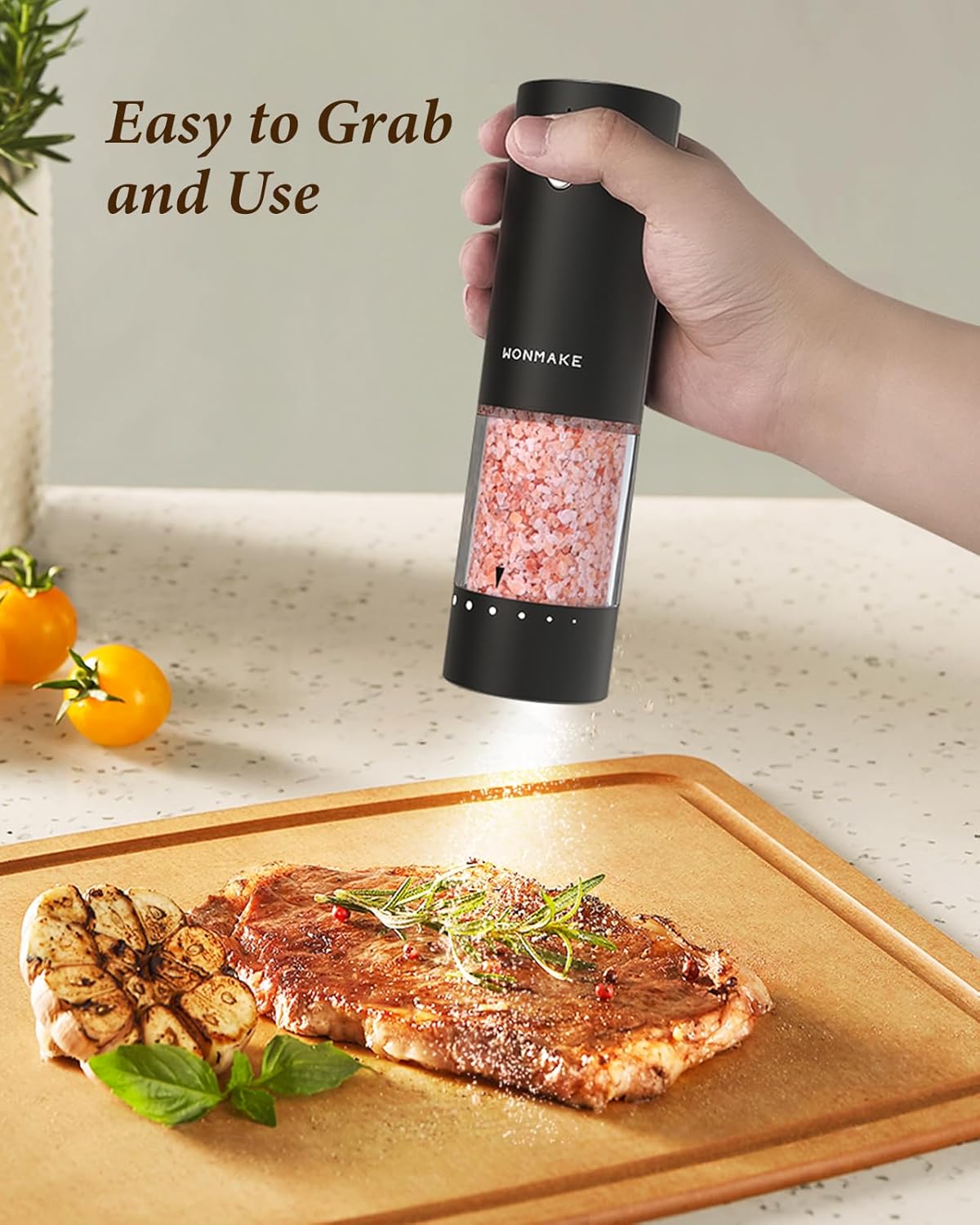 Skiennix Electric Salt and Pepper Grinder Set - Automatic Refillable Grinders with LED Light & Adjustable Coarseness