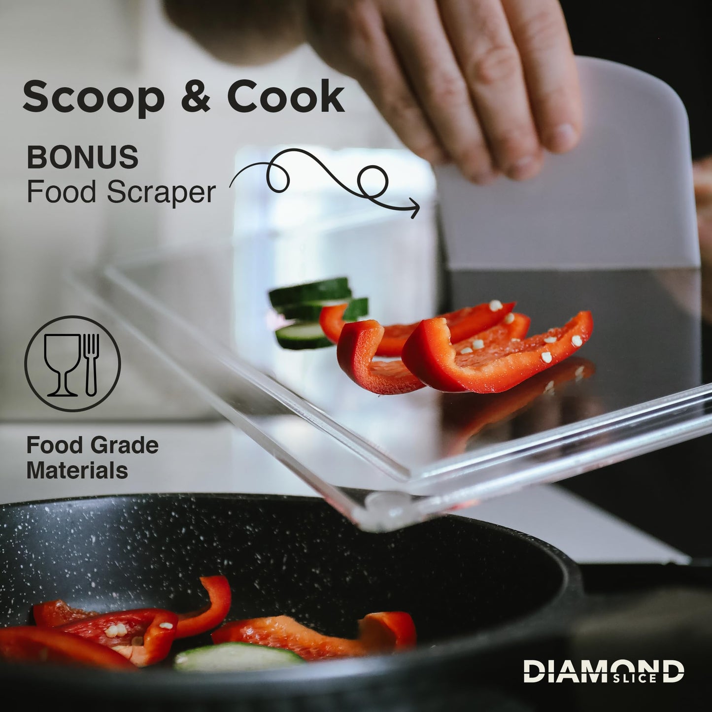DIAMONDSLICE Clear Acrylic Cutting Board for Countertop (18x14 inches) with Food Scraper | Multipurpose Large Counter Cutting Boards & Serving Platter for Kitchen - Essential Kitchen Decor Gifts