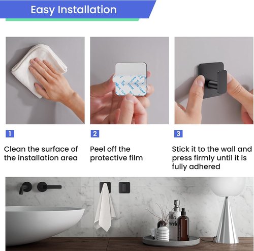 Aikzik Heavy-Duty Adhesive Hooks - Waterproof & Rustproof Wall Hooks for Bathroom, Kitchen, Towel | 4 Pack