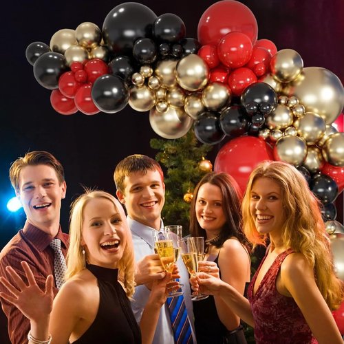 HILAVO Red Black and Gold Balloons, 60Pcs 12 Inch Red and Black Gold Party Balloons Casino Theme Party Decoration for Graduation New Year Casino Movies Night Festival Birthday Party Decorations