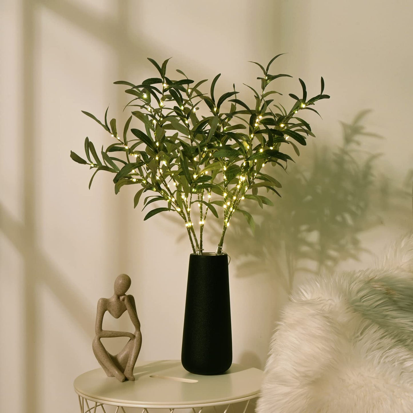 Waipfaru 5pcs 29'' Olive Branches for Vases with Battery Operated Lights, Lighted Olive Tree Branches with Timer, Artificial Greenery Stems Decor for Centerpieces Flower Arrangements Vases