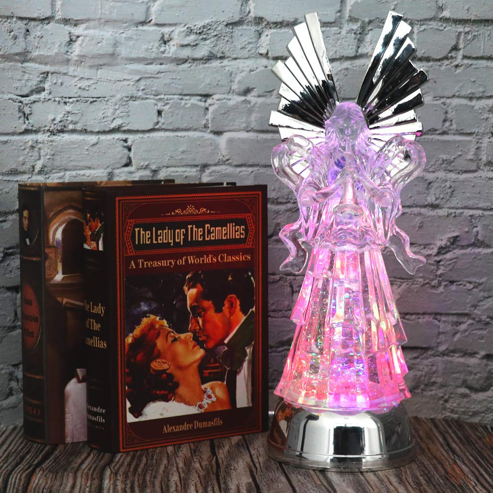 Eldnacele 14" Christmas Snow Globe Water Glittering Angel Figurine, Battery Operated Color Changing Angel Statue Light for Tabletop Deocration, Angel with Trumpet from Daughter
