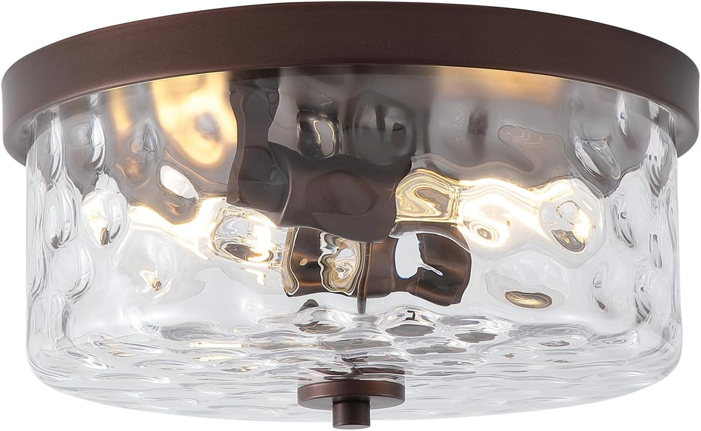 Hammered Glass Brushed Nickel Flush Mount Ceiling Light,2-Lights Modern Farmhouse Ceiling Lighting Fixture for Kitchen Hallway Bedroom,Indoor Antique Foyer Light