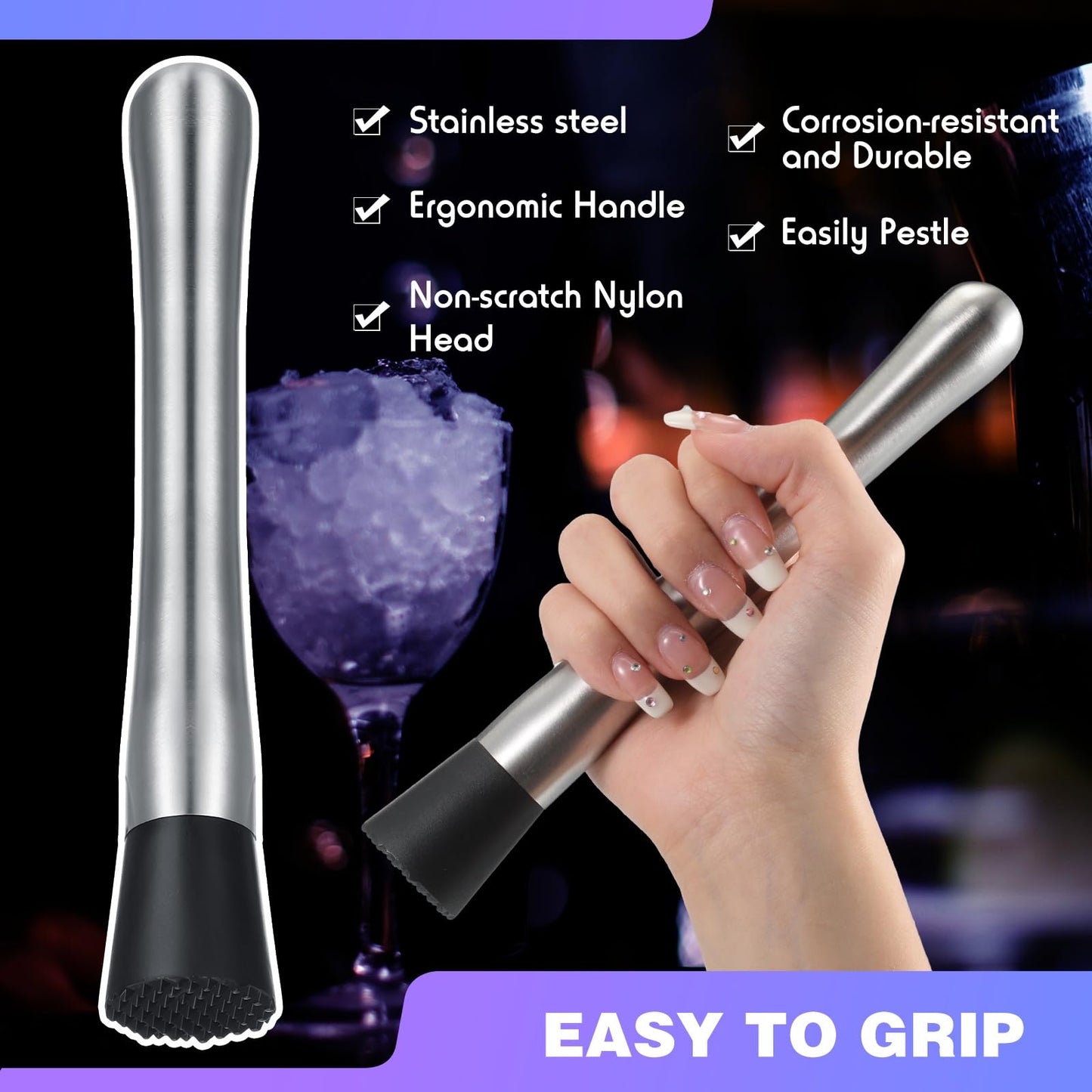 Zonon 32 Pieces 32 Pieces Muddler for Cocktails Stainless Steel Drink Muddler 8 Inch Long Mojito Tool Muller for Drinks Ice Crusher Bartender Tools Set Home Bartender Bars Accessories