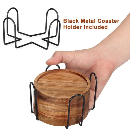 4 Pcs Farmhouse Wooden Coasters with Holder Cute Wood Drink Coaster Set Outdoor Beer Costers Home Decoration Coffee Table Decor Gift Cup Coaster Bar Kitchen Dining Table Accessories Modern Coasters