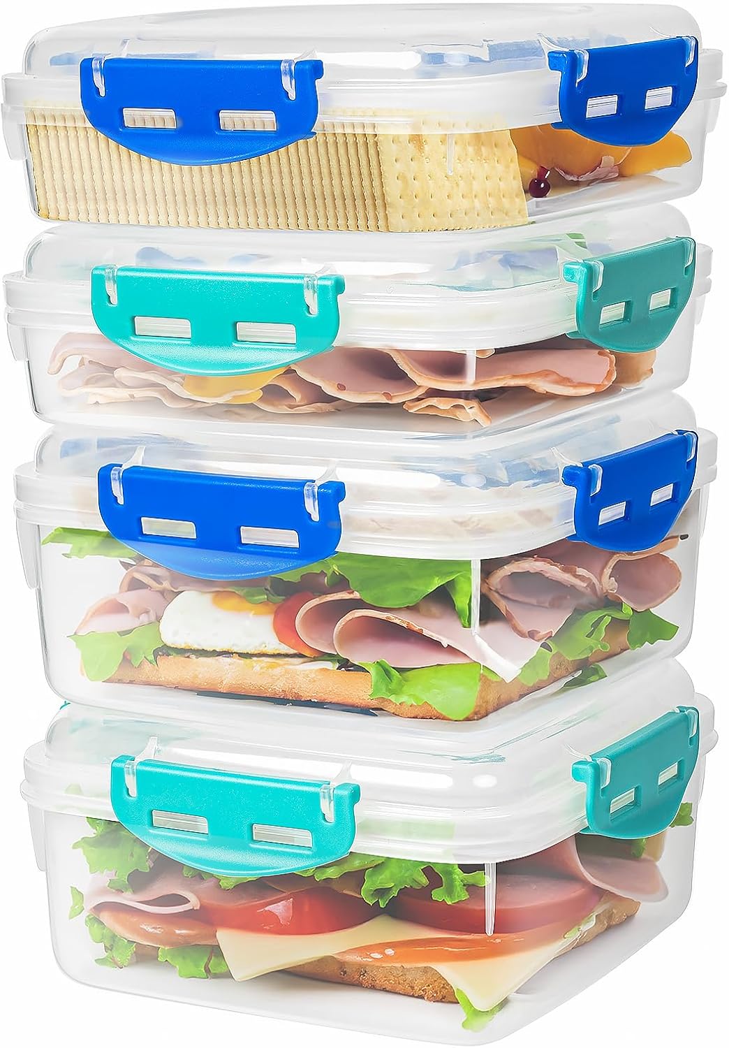 Skiennix 4 PCS Sandwich Containers - 100% Airtight, BPA-Free, Microwave & Dishwasher Safe | Upgraded Snaps, 2 Heightened & 2 Standard