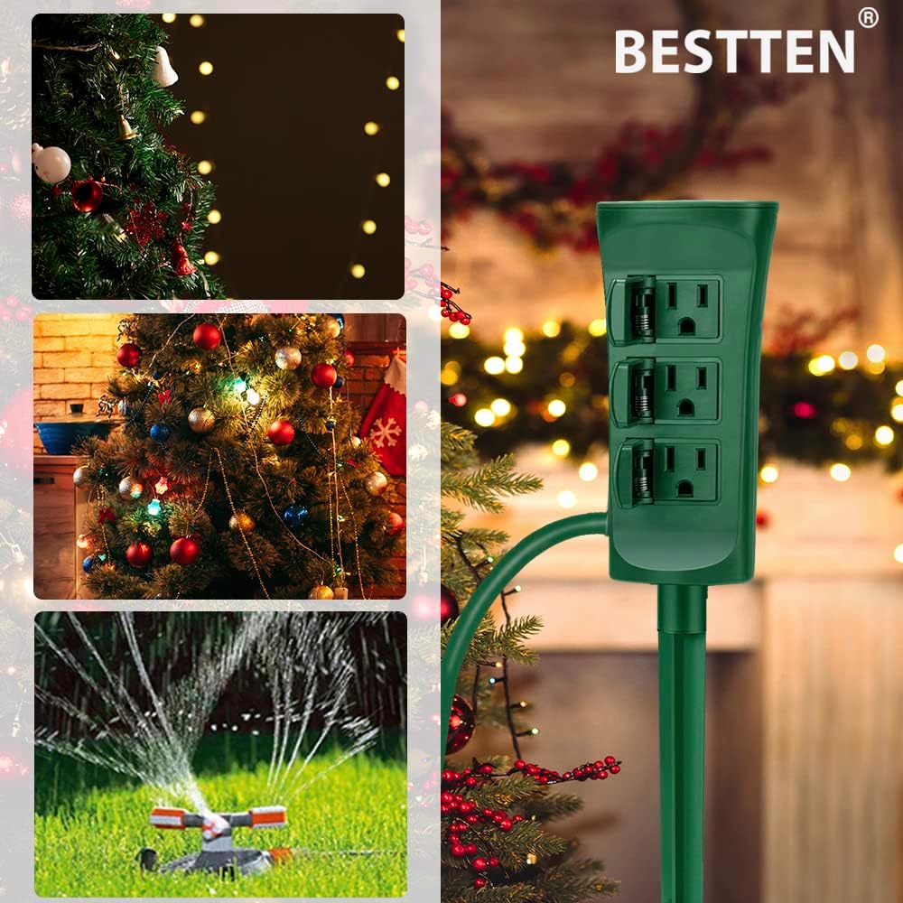Outdoor Power Strip with Covers - 6-Outlet Yard Stake, 9ft Cord & Overload Protection