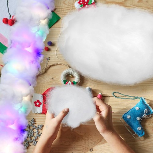 Halloscume Cotton Fake Cloud Stuffing - 28.16 Ounce Fluffy Fiber Filling with LED Strings for Crafts & Decor