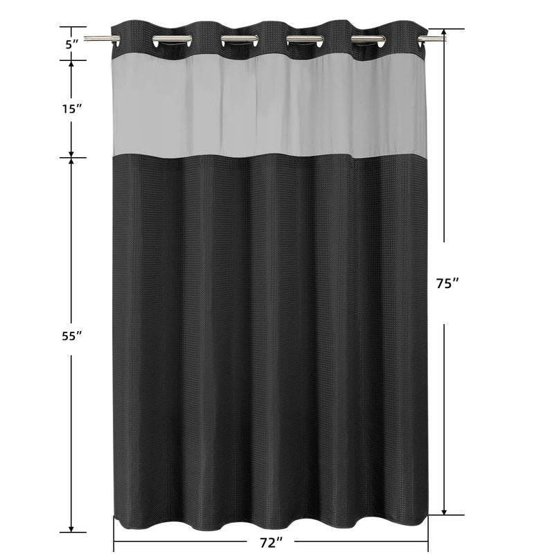 Colorful Star No Hook Waffle Shower Curtain with Snap in Fabric, Waterproof Shower Curtains with See Through Top Window, Hotel Luxury Heavy Duty Bathroom Curtain and Liner Set, 72'' x 75'', Black