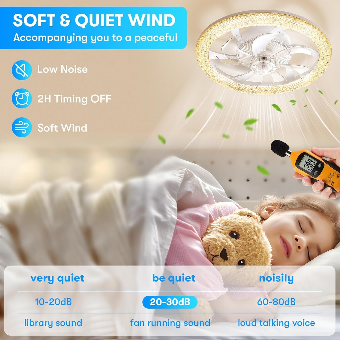 Led Smart Ceiling Fans with Light 19 Inch, Modern Ceiling Fan Lights with Remote Control, Reversible Fan/3 Color Temperature/6 Speed, Dimmable LED Fan Light with Timer for Living Room Bedroom
