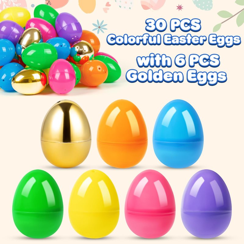 V-Opitos 3.15'' Big Fillable Plastic Eggs, 36 PCS Bulk Empty Easter Eggs in 6 Colors for Egg Hunt, Surprise Eggs, Basket Stuffers Fillers, Easter Party Favor for Kids