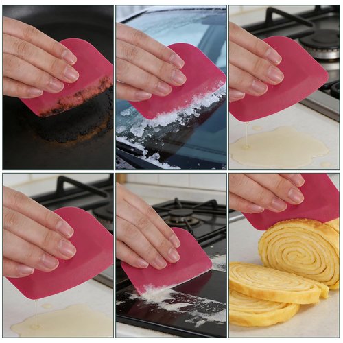 Dish Scraper Tool 5 Pack Pan Scraper Tools Plastic Pot Scrapers for Cast Iron Food Scrapers Tool Non-Scratch Plastic Bowl Scraperes for Cleaning Grease Burnt Food (Pink)