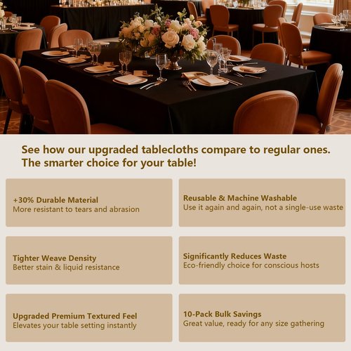 ITWMTTO Black Tablecloths Rectangular 10-Pack, 60x102 Inch Table Cloths for 6 Foot Rectangle Tables, Heavy-Duty Polyester Fabric - Stain Resistant Reusable & Washable