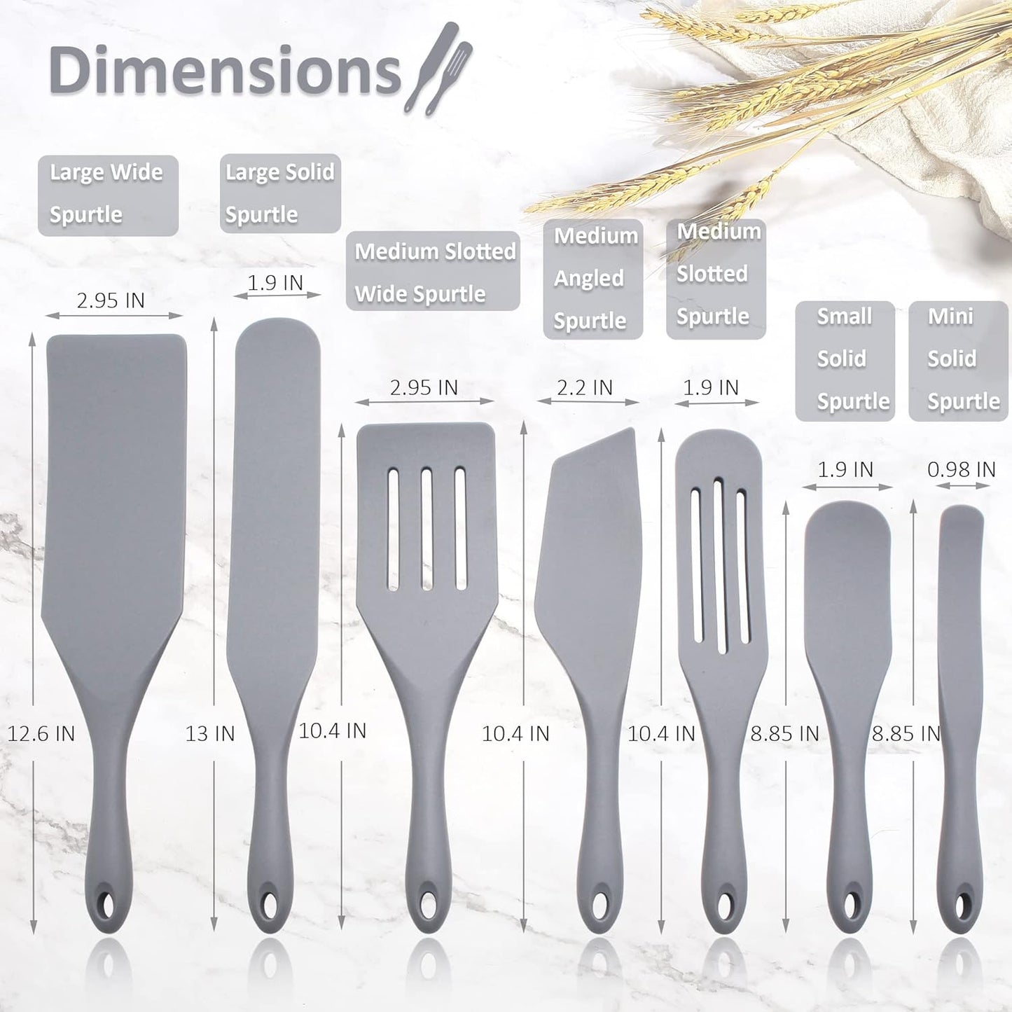 Tongjude Silicone Spurtle Set - 8 Piece Heat Resistant Cooking Utensils for Nonstick Cookware