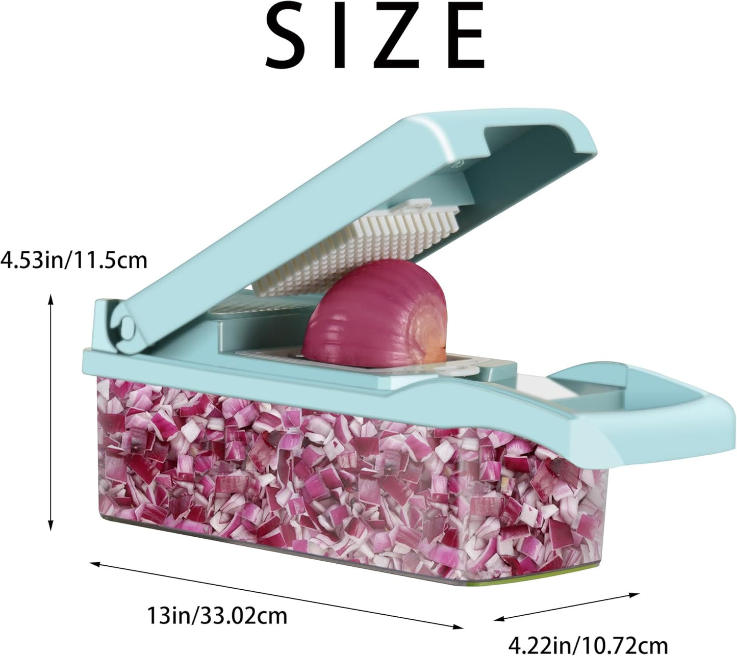 Ourokhome Vegetable Chopper - 12-in-1 Professional Mandoline Slicer with 8 Blades & Strainer Basket - Blue